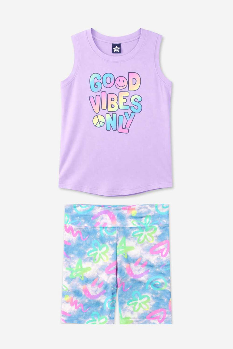 Modal Shirttail Tank & Biker Set - Lavender Good Vibes | Denim Rainbow Graffiti - NEW!