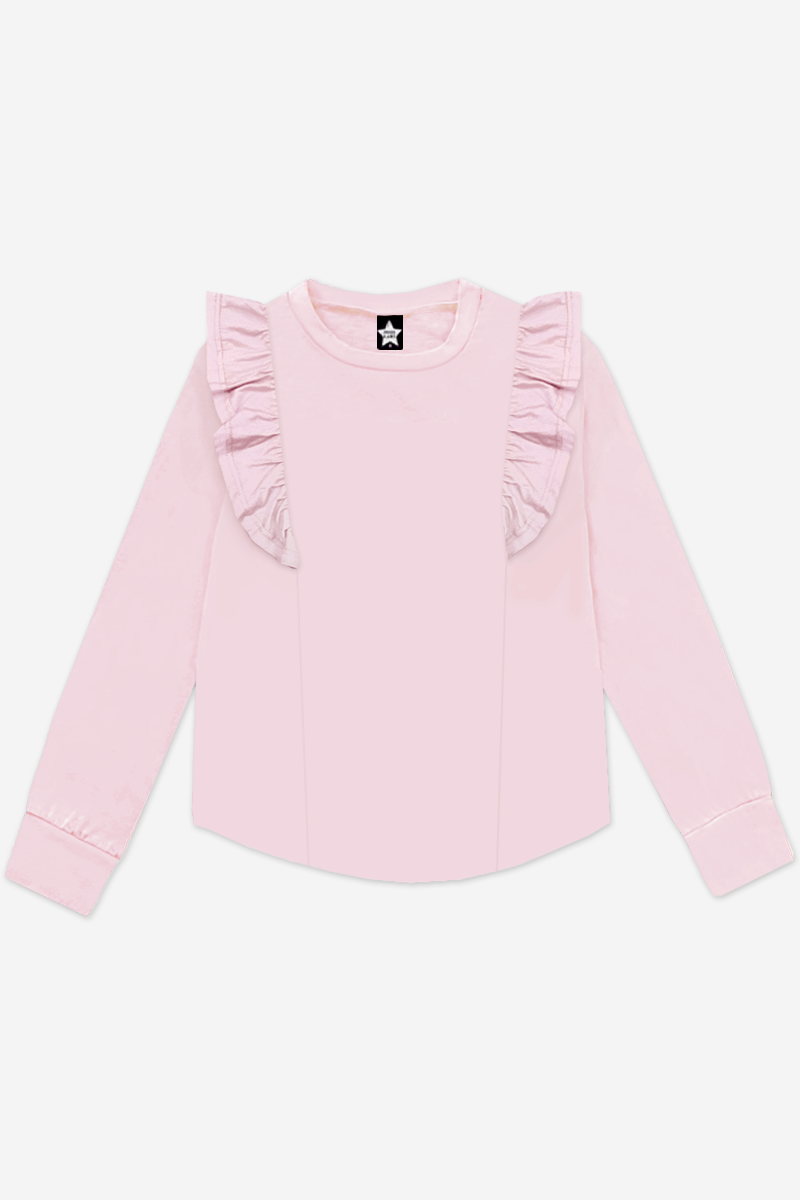 Modal Long Sleeve Ruffle Shirttail - Blush