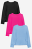 Modal Long Sleeve Pocket Tee Multi-Pack - Black Hot Pink Chambray