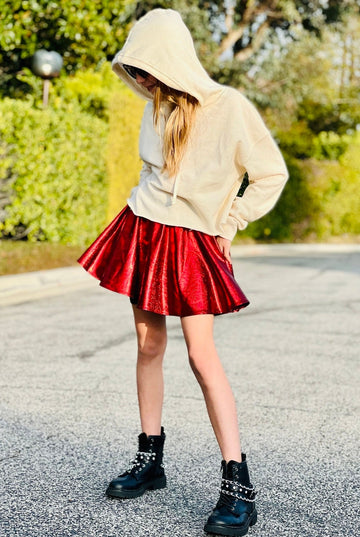 Shirred Skater Skirt - Red Black Glitter