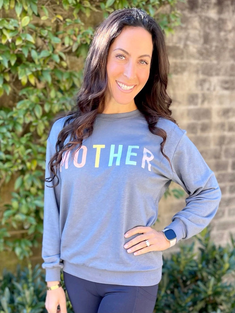 Women's Long Sleeve Shrunken Crew Sweatshirt - Washed Denim Mother