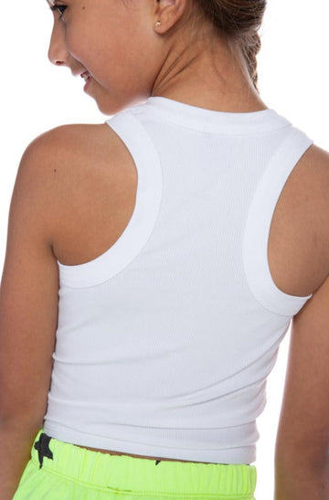 Ribbed Modal Cropped Racerback Tank - White