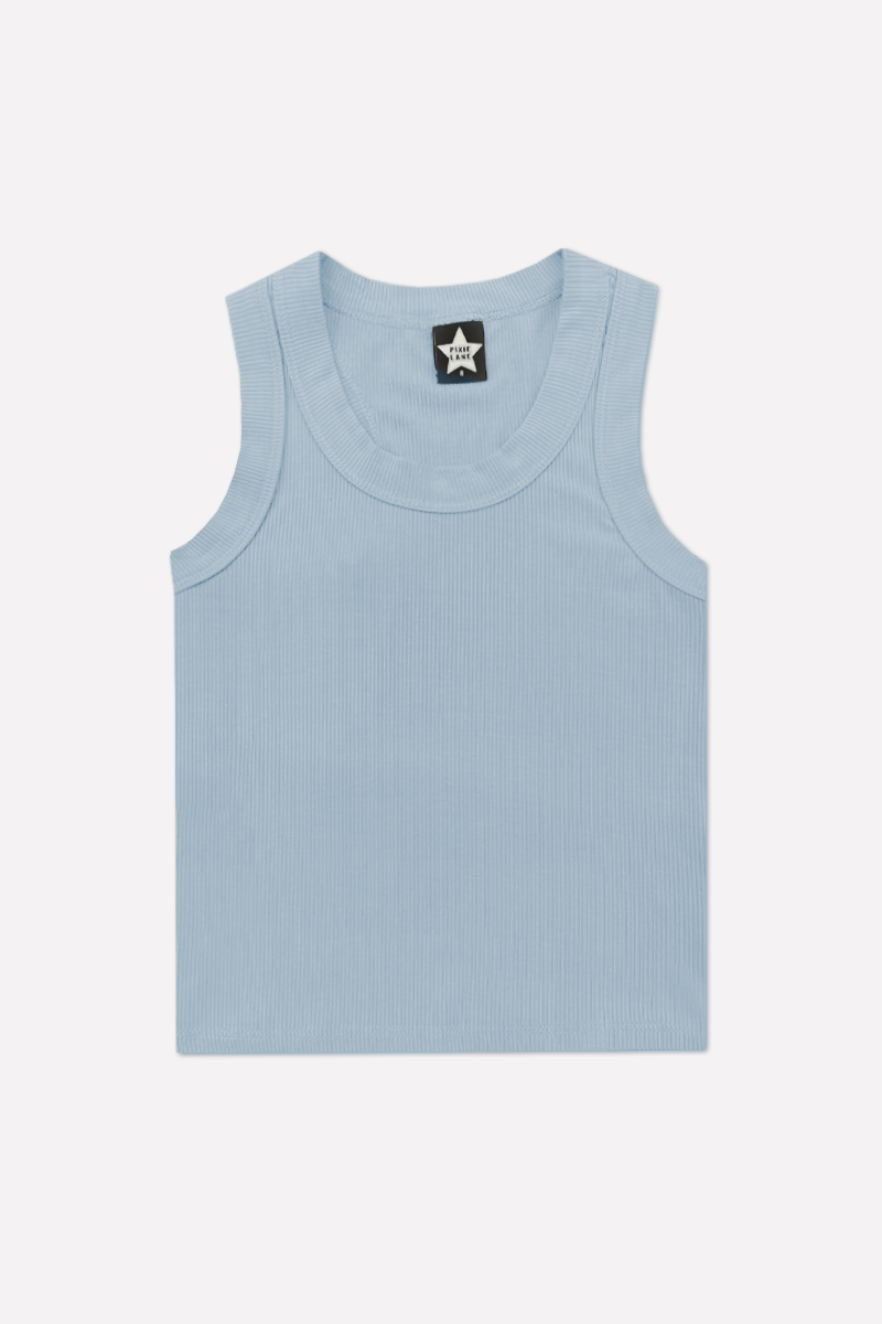 Ribbed Modal Cropped Racerback Tank - Ash Blue