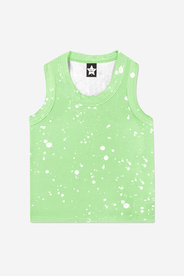 Ribbed Modal Cropped Racerback Tank - Pop Lime Splatter - Pop Lime Splatter