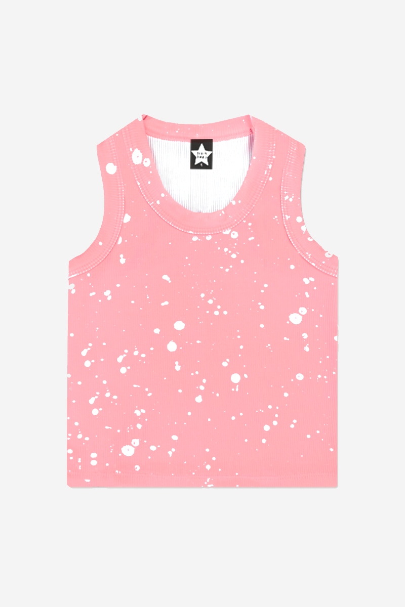 Ribbed Modal Cropped Racerback Tank - Pink Lemonade Splatter