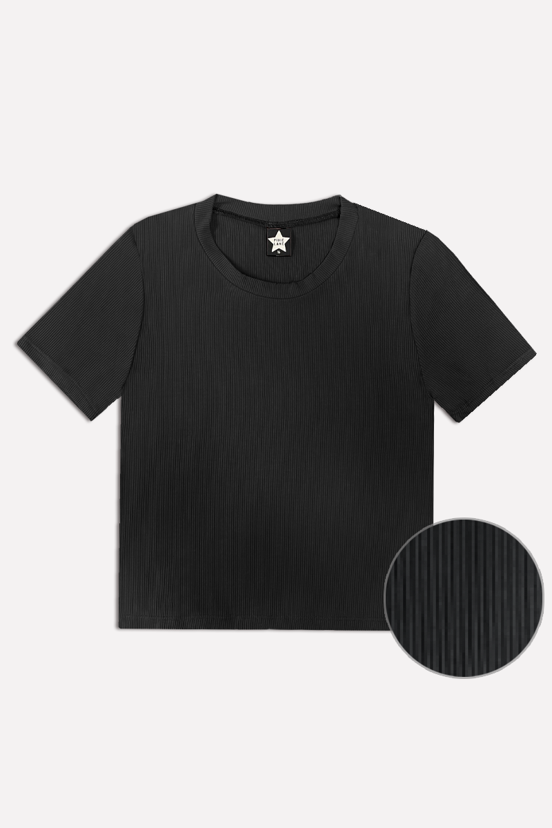 Ribbed Modal Short Sleeve Fitted Tee - Black