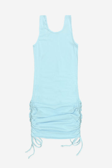 Ruched Rib Tank Dress - Light Blue