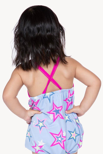 Simply Soft Baby Bubble Romper - Chambray Fuchsia Star