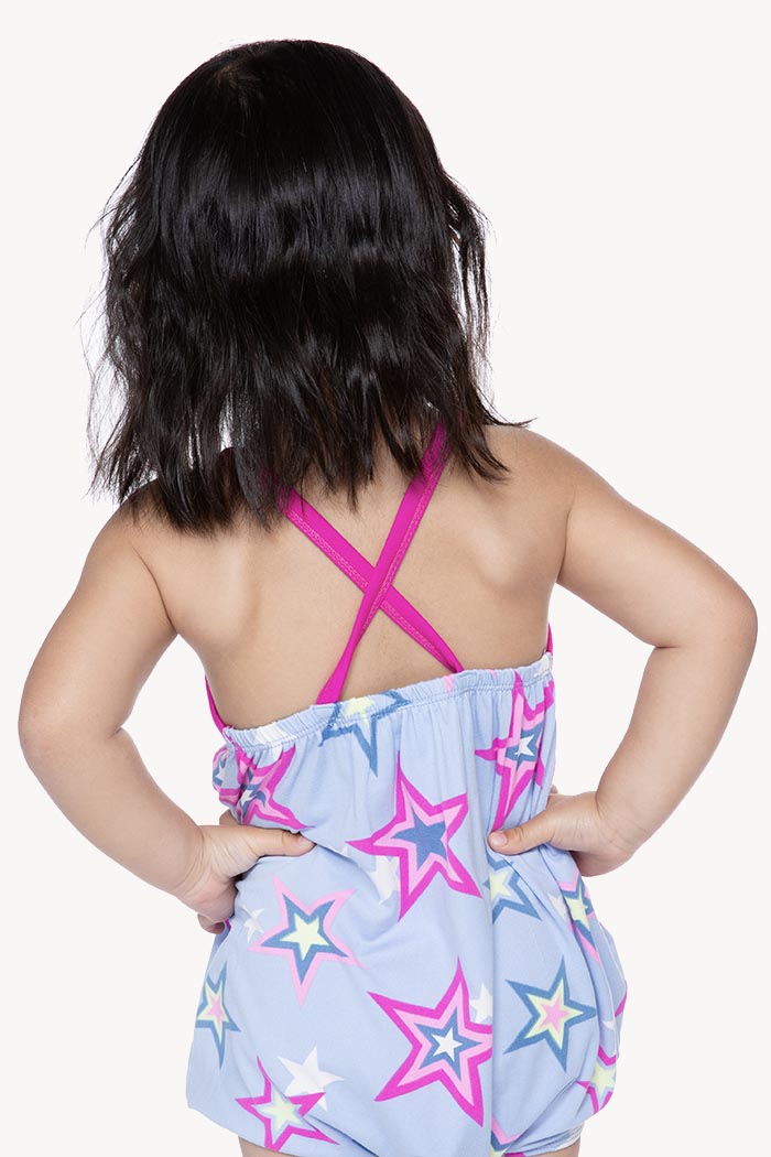 Simply Soft Baby Bubble Romper - Chambray Fuchsia Star