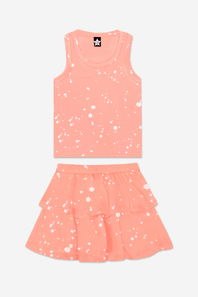 Simply Soft Cropped Racerback Tank & Ruffle Skort - Summer Sherbet White Splatter