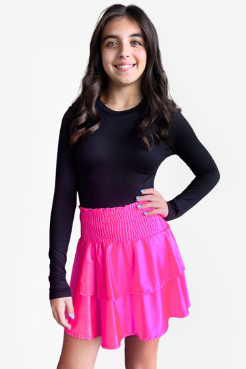 Smocked Skirt - Neon Pink Liquid