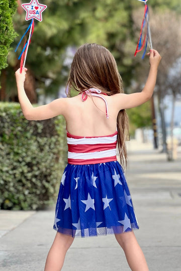 Simply Soft Halter Be Happy Tulle Dress - Stars & Stripes