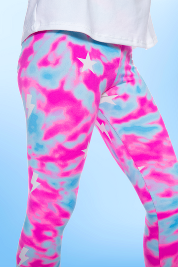 Simply Soft Long Legging - Pink Aqua Star Bolts