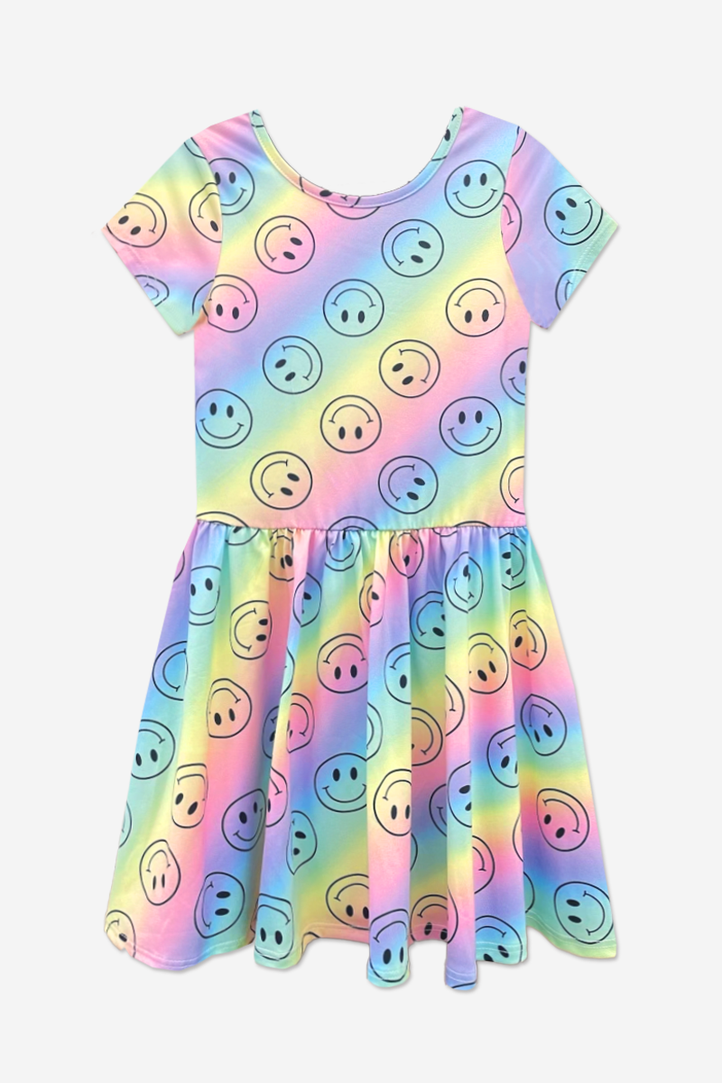 Simply Soft Scoop Back Be Happy Dress - Ombre Pastel Smiley