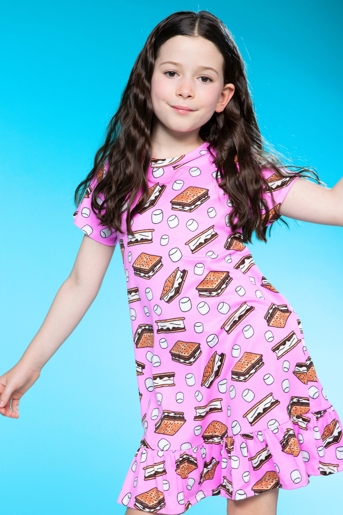 Simply Soft Short Sleeve Ruffle Lounge Dress - Lilac Rainbow Gummy Bear