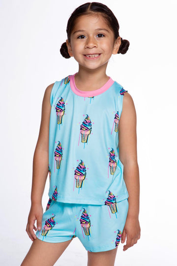 Simply Soft Sleeveless Easy Tank & Dolphin Short - Ice Aqua Pink Ice Creams