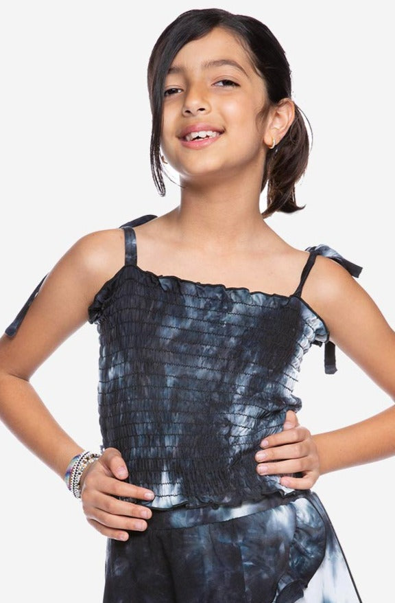 Simply Soft Smocked Skimmer Top - Black White Tie Dye