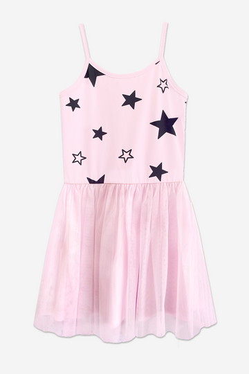 Simply Soft Strappy Be Happy Tulle Dress - Blush Black Stars - Blush Black Stars