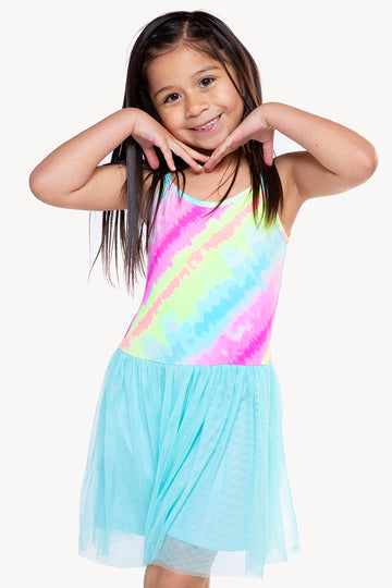 Simply Soft Strappy Be Happy Tulle Dress - Rainbow Sherbet Batik