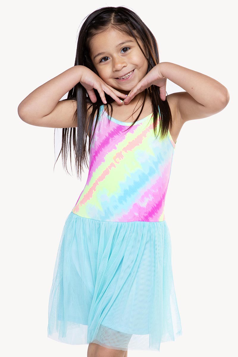 Simply Soft Strappy Be Happy Tulle Dress - Rainbow Sherbet Batik