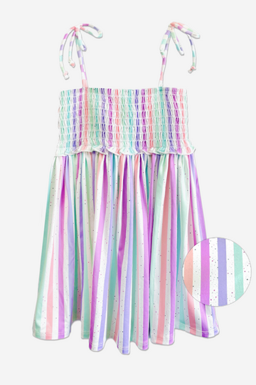 Simply Soft Strappy Smocked Dress - Candy Pastel Stripes - Candy Pastel Stripes