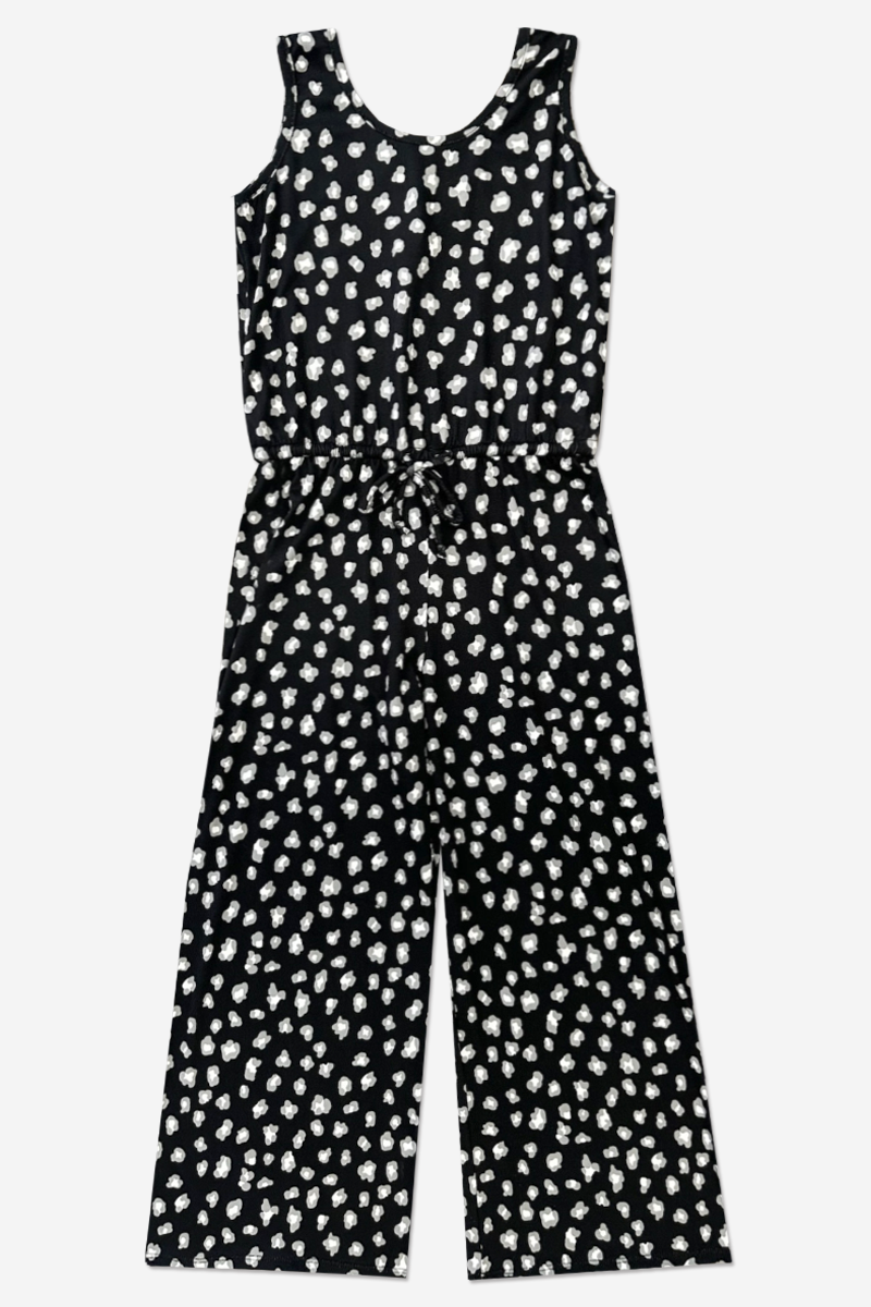 Simply Soft Tank Wide Leg Jumpsuit - Black Grey Leopard