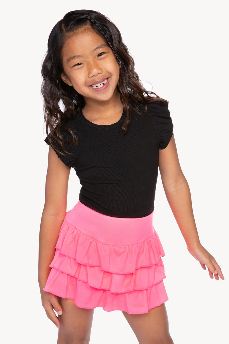 Simply Soft Triple Ruffle Skort - Neon Pink