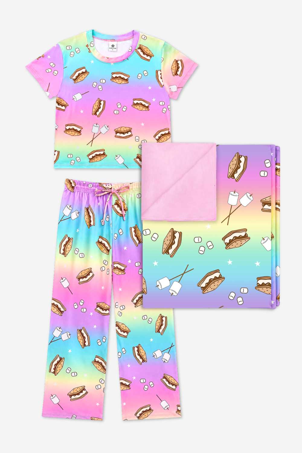 Pack Simply Soft S/S Wide Leg Lounge Set & Blanket - Rainbow S'Mores - NEW!