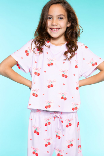 Simply Soft Easy Tee & Karate Pant - Pink Cherry Bow Hearts