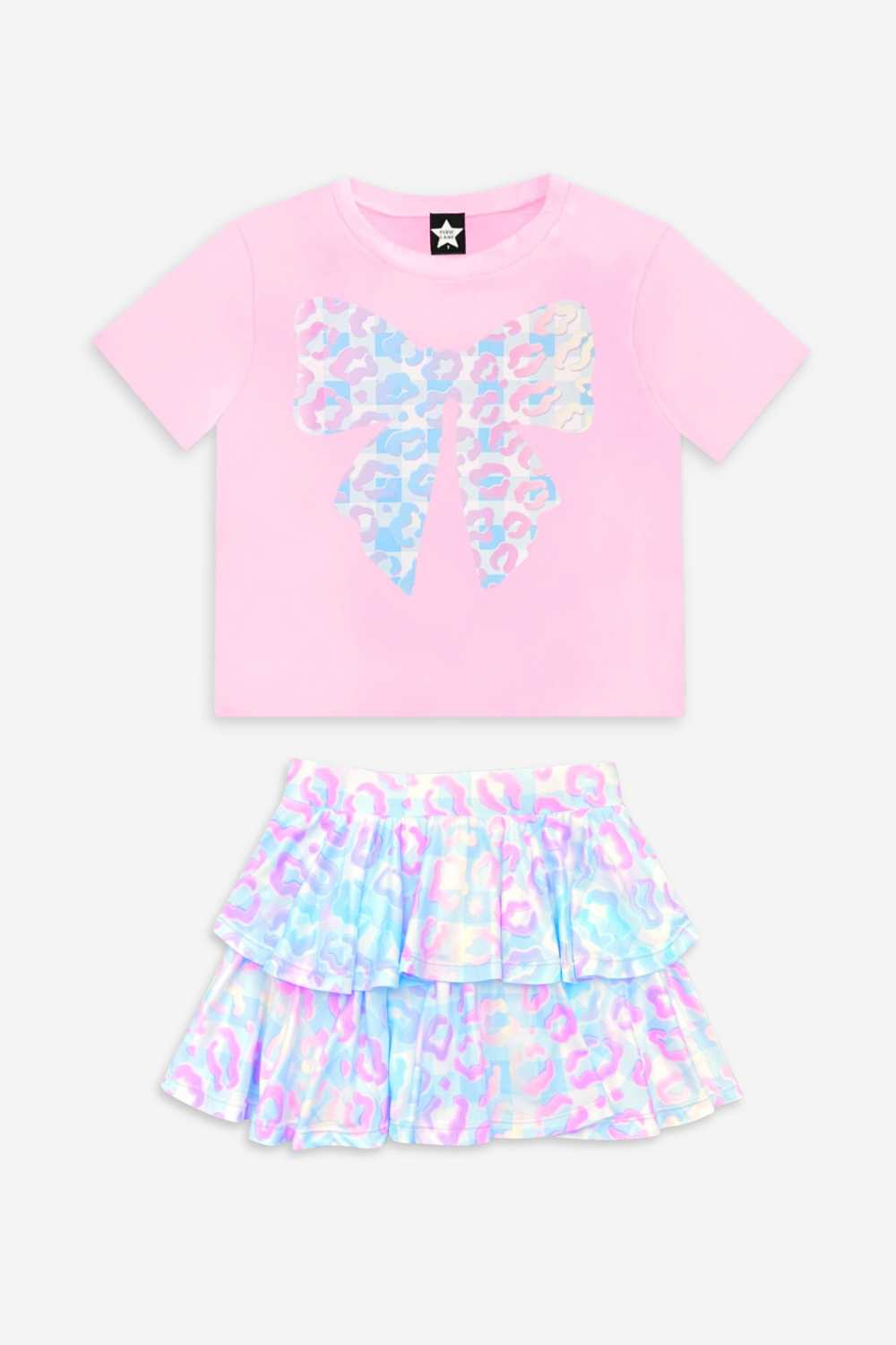 2 Pack Simply Soft Easy Tee & Ruffle Skort Blue Gingham Leopard Set