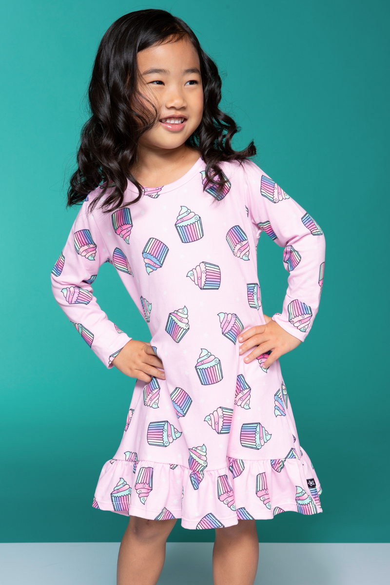 Simply Soft Long Sleeve Ruffle Nightgown - Pink Cupcakes