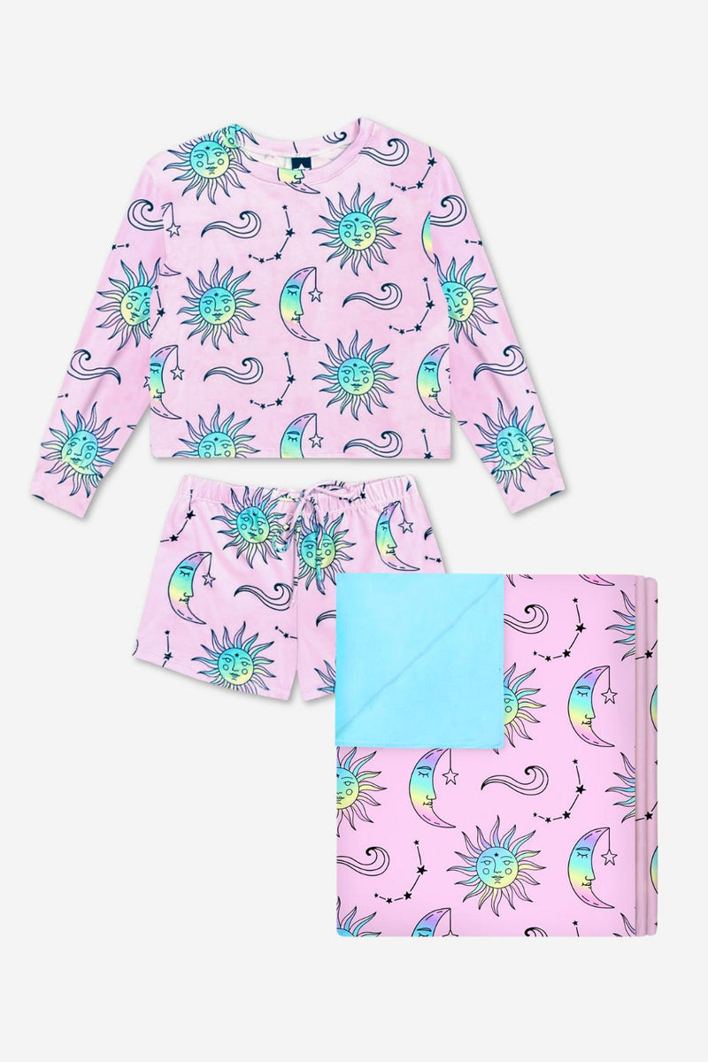 Pack Simply Soft L/S short Lounge Set & Blanket - Ice Pink Sun & Moon