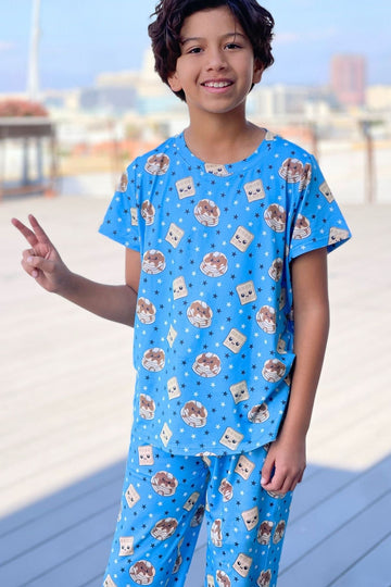 Simply Soft Short Sleeve Tee & Karate Pant - Blue Pancake Waffle