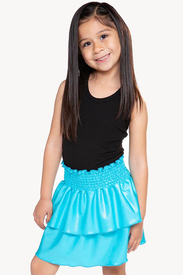 Sleeveless Ribbed Racerback Smocked Skirt Dress - Azure Dream Glitter