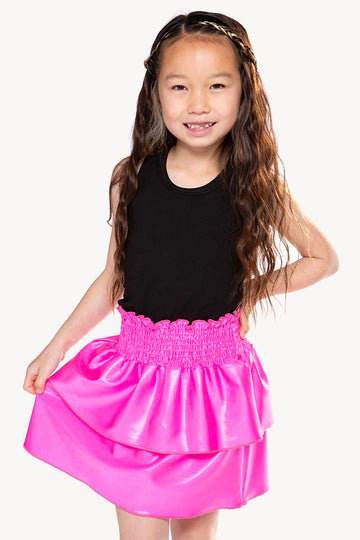 Sleeveless Ribbed Racerback Smocked Skirt Dress - Prism Pink Glitter