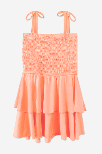 Simply Soft Smocked Ruffle Skirt Dress - Neon Melon - Neon Melon