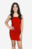 Strapless Mesh Ruched Dress - Red