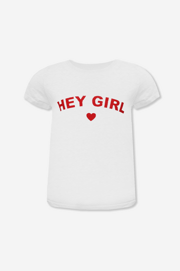 Short Sleeve Burnout Graphic Tee - White “Hey Girl”