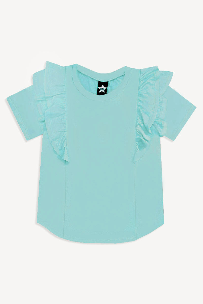 Modal Short Sleeve Ruffle Tee - Lagoon Blue