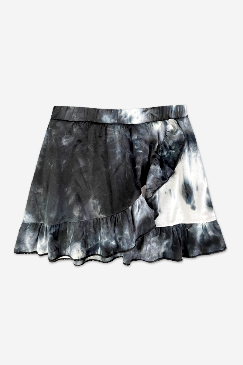 Simply Soft Asymmetrical Ruffle Skort - Black White Tie Dye