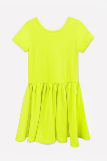 Simply Soft Short Sleeve Be Happy Dress - Neon Lemon Lime - Neon Lemon Lime