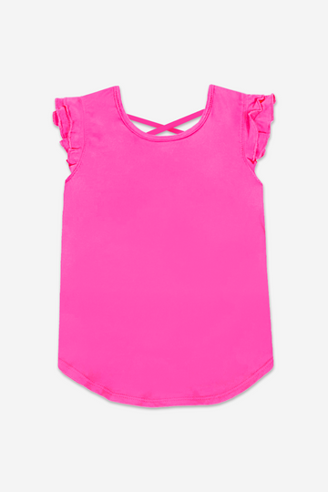 SIMPLY SOFT FLUTTER CROSS-BACK SHIRTTAIL - HOT PINK