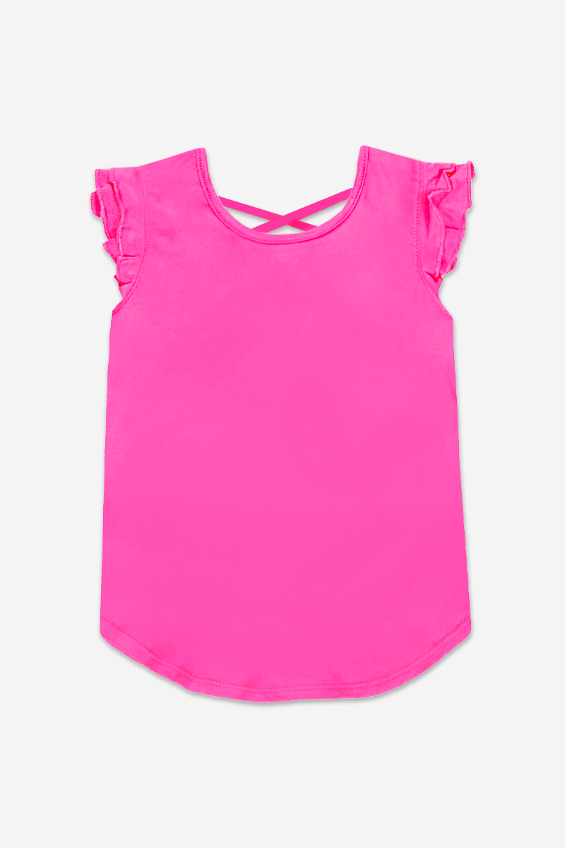 SIMPLY SOFT FLUTTER CROSS-BACK SHIRTTAIL - HOT PINK