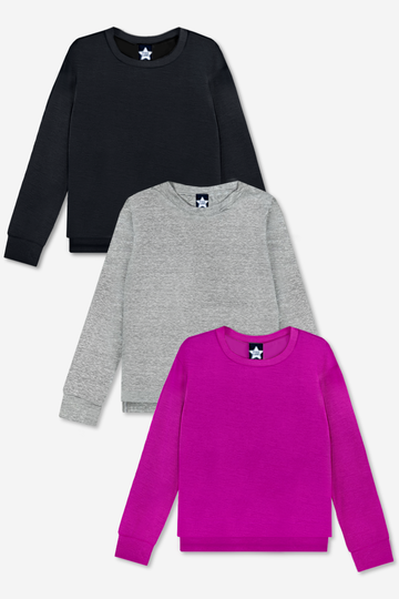 Modal Long Sleeve Step Hem - Multi Pack - Black Grey Magenta