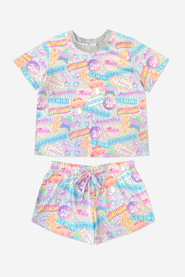 Simply Soft Short Sleeve Easy Tee & Dolphin Short - Pastel Retro Astrology - Pastel Retro Astrology