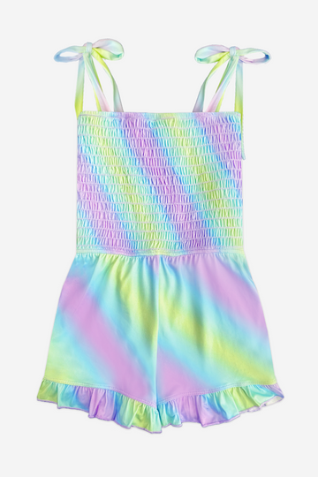 Smocked Ruffle Hem Romper - Ombré Pastel