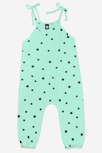 Simply Soft Strappy Baby Jumpsuit - Ice Mint Black Stars