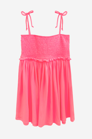 Simply Soft Strappy Smocked Dress - Neon Watermelon - Neon Watermelon