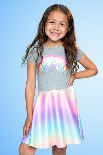 Glitter Short Sleeve Skater Dress - Rainbow Glitter