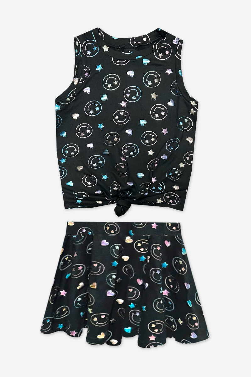 Simply Soft Sleeveless Tie Front Tank & Skort Set - Pink Teal Tie Dye